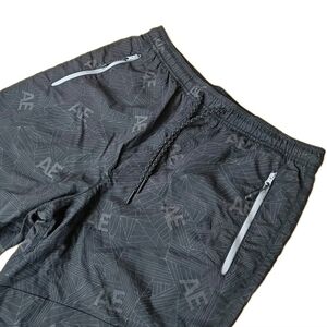 American Eagle Y2k Baggy Nylon Jogger Pants Sm Black Webbed Grid Zip Pockets Nwt